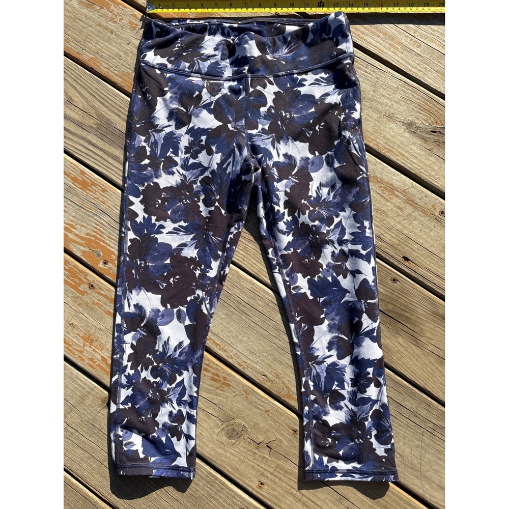 Fabletics Powerhold Floral Leggings Womens M Blue Black Cropped Athletic Pant
